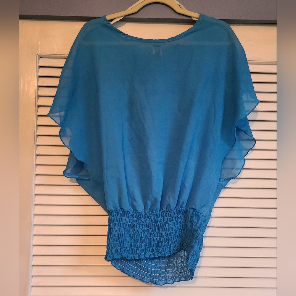 Teal sheer top with elastic waist | Size 1X